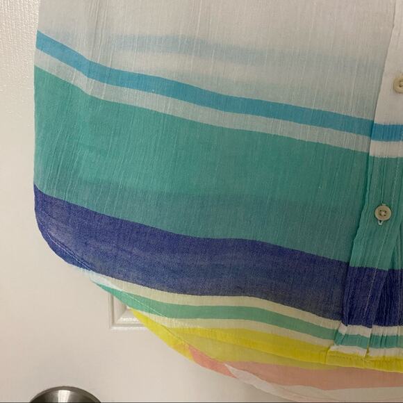 MERONA • Colorful Stripes Cotton Button Down Collared Tank Top - Picture 5 of 7